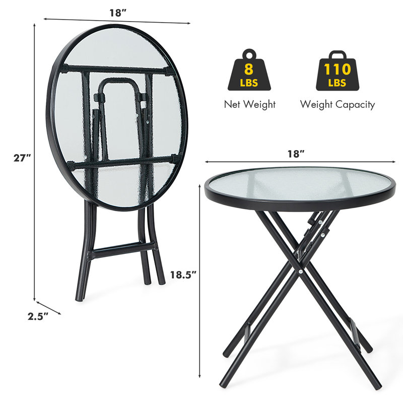 Round Glass Foldable Outdoor Side Table , 18 " W 18 " D