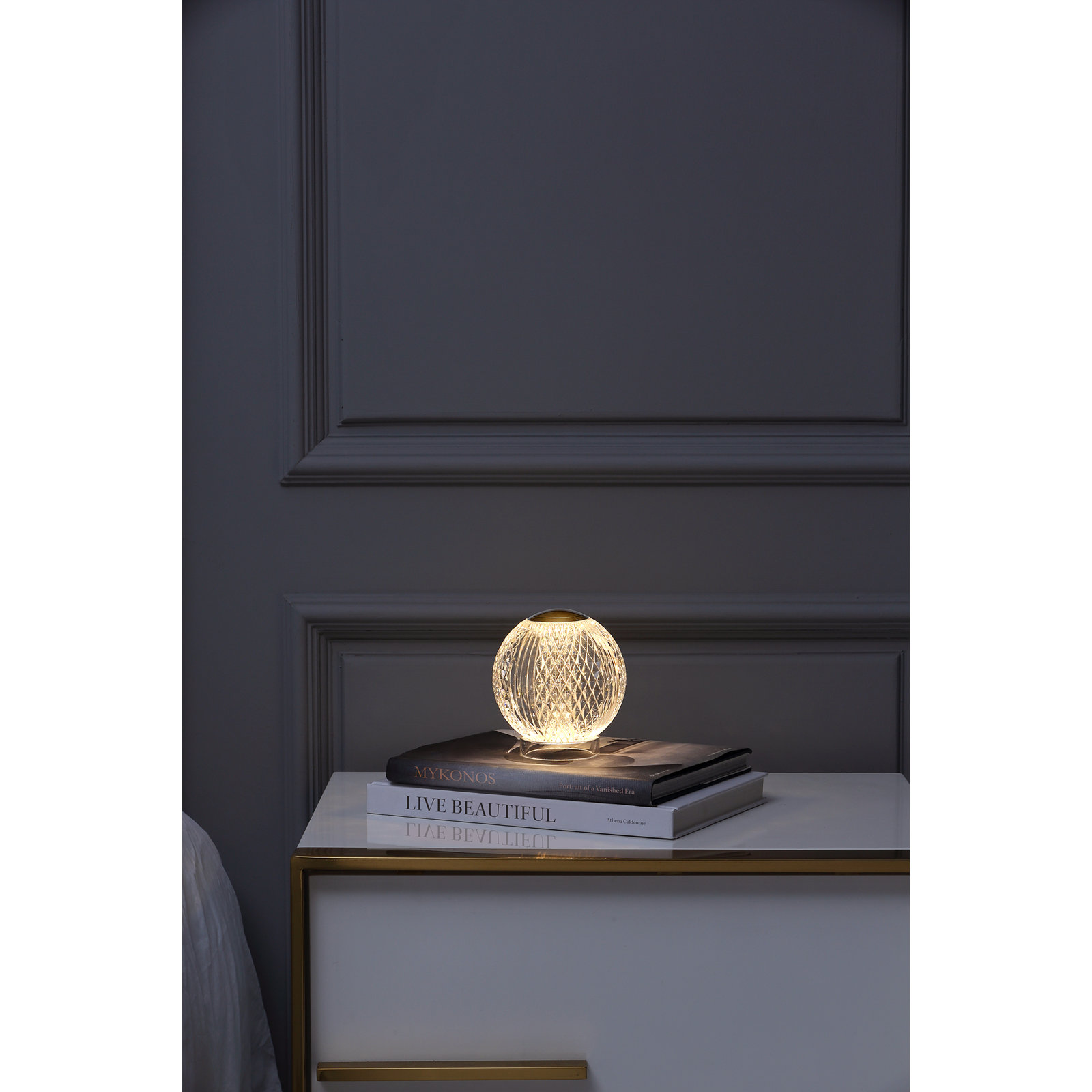 Marni Metal Globe Lamp, Natural Brass, Clear/Natural Brass, 5" H x 4.38" W x 4.38" D