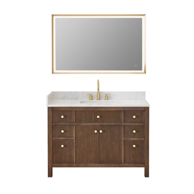 Lala 48" Single Bathroom Vanity with Grain White Engineered Stone Countertop with Mirror