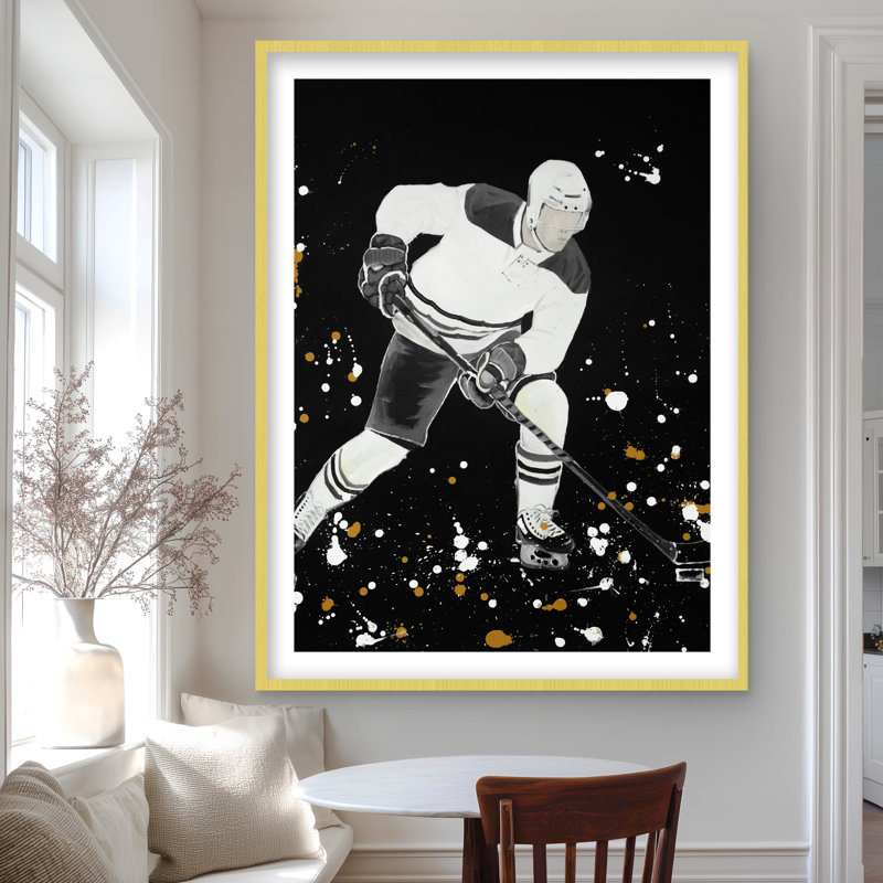 Joueur de hockey en action - Reproduction matte encadrée pour la décoration intérieure