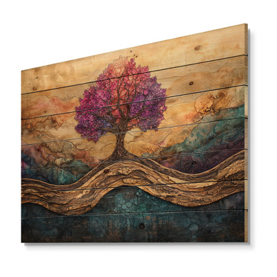 Burgendy infini arbre de vie sur bois rivière - arbre de vie décoration murale en bois - sur bois de pin naturel