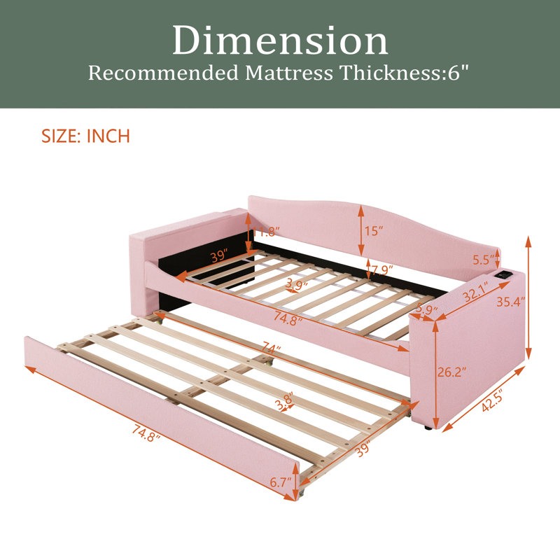 Marshaya Upholstered Daybed, Pink