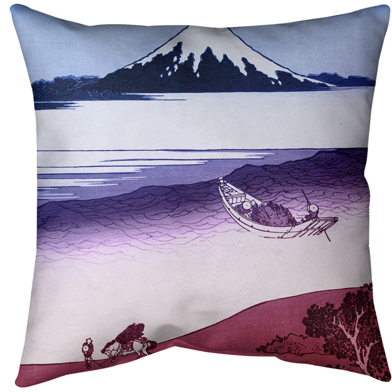 Katsushika Hokusai Reversible Throw Pillow, 14" x 14", Down Alternative, Blue/Pink