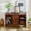 Buffet 47,3 "en noyer de style Mid-Century moderne - Armoire de rangement avec 2 portes, 3 tiroirs et poignées en bois massif pour le salon