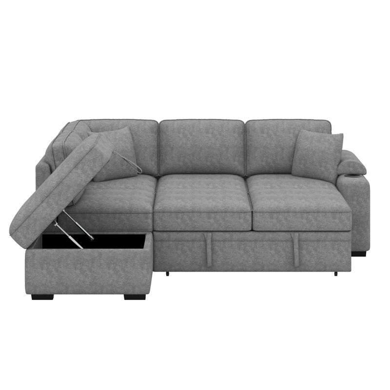 Canapé d'angle modulaire en L avec canapé-lit escamotable en L, Gris