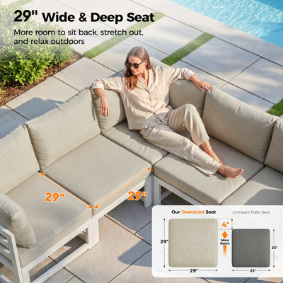 Anevaeh 8-Person Outdoor Patio All-Aluminum Sectional Conversation Set with Fire Pit Table and Cushions