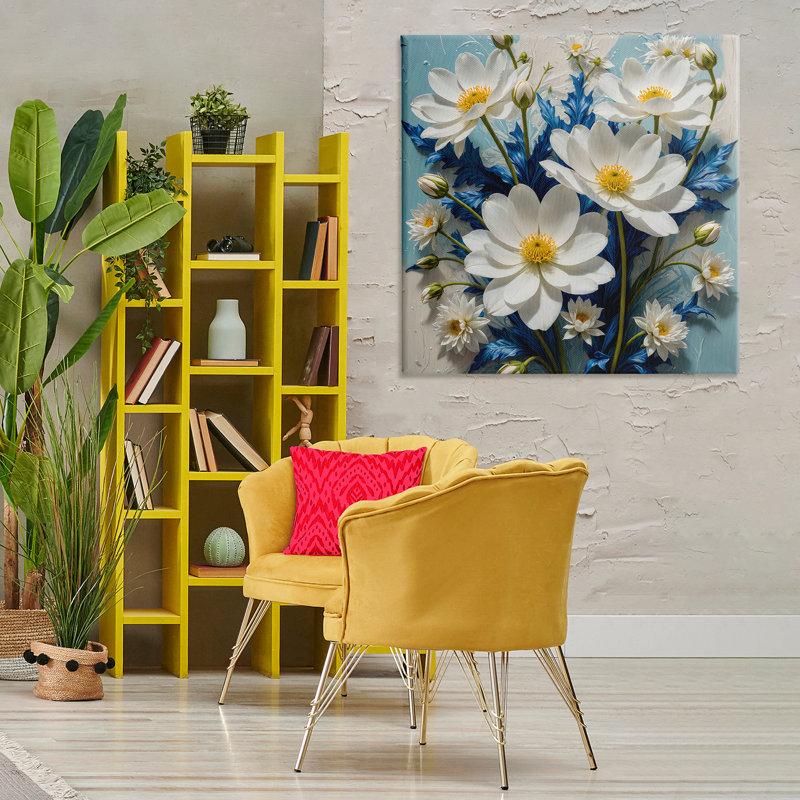 «Magnolias & Blue Florals», art mural sur toile par Yuri Khrushch, H 36 po x l 36 po