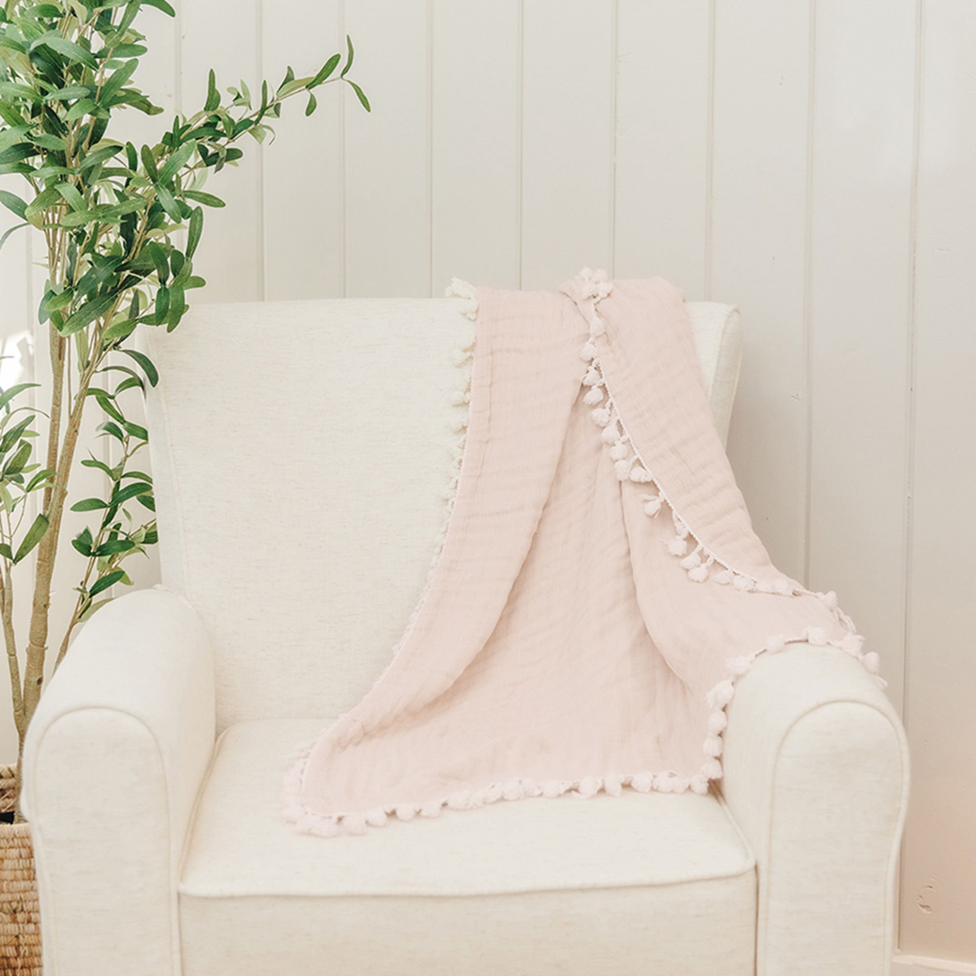 Light Pink 100% Cotton Baby Blanket, Stroller and Swaddle Blanket, Crane Baby