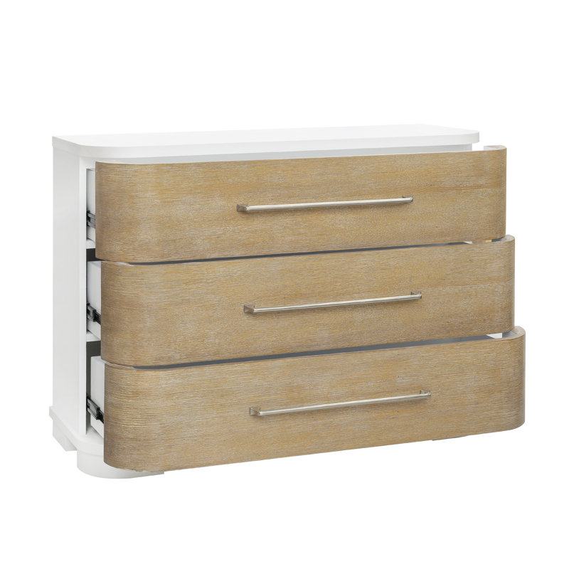 White and Natural Rubberwood 3-Drawer Chest