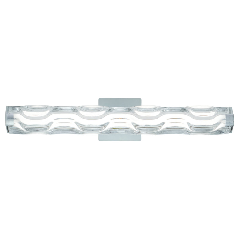 Carnesville 1-Light 24 inch Wide Chrome Contemporary Bathroom Vanity Lighting Fixture, Clear Wave Glass Shade, Dimmable, Integrated LED, Over the Mirror or Side Mounted Wall Sconce