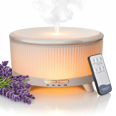 Aromathérapie durable de 20 heures, grand diffuseur d'huiles essentielles 500 ml: humidificateur ultrasonique à brume fraîche avec télécommande, 7 lumières colorées, minuterie, arrêt automatique pour la maison / la chambre à coucher / le yoga (blanc minimaliste)