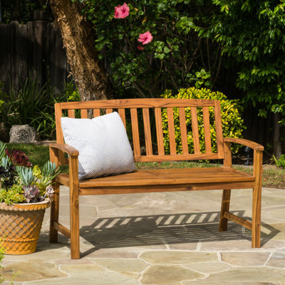 Banc d'extérieur en bois avec finition, améliore l'espace, l 48,50 po x P 24,96 po, H 35,24 po, capacité de poids de 250 lb. Patio pour utilisation, décoration, capacité de poids