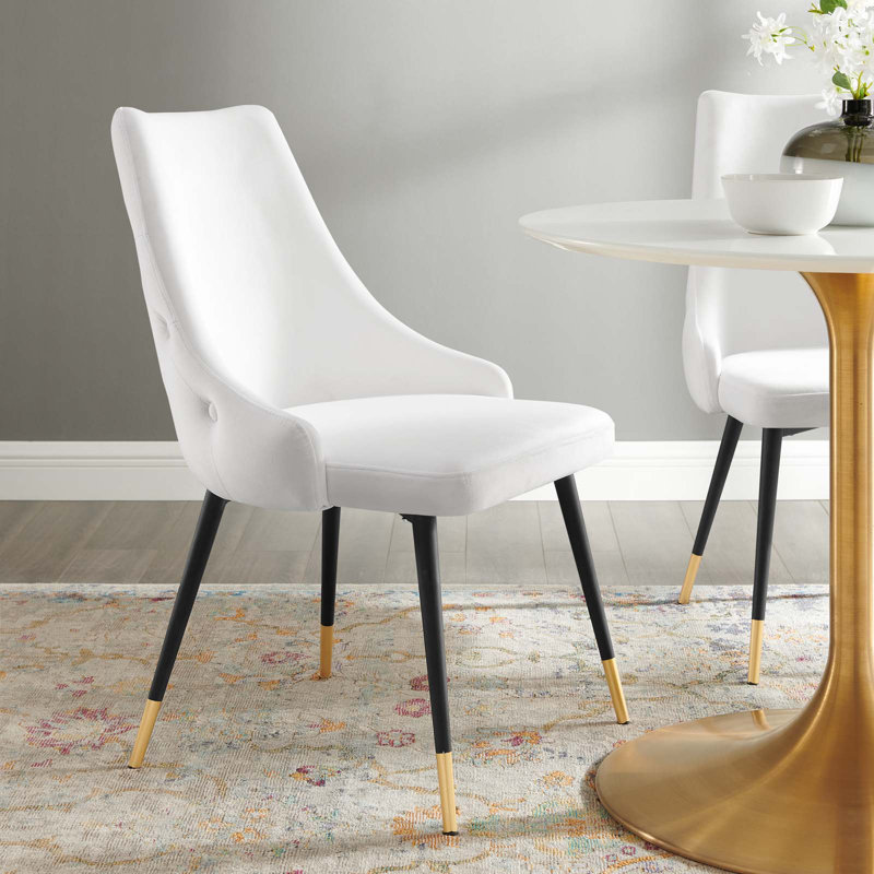 Chaise parsons capitonnée en velours, Blanc