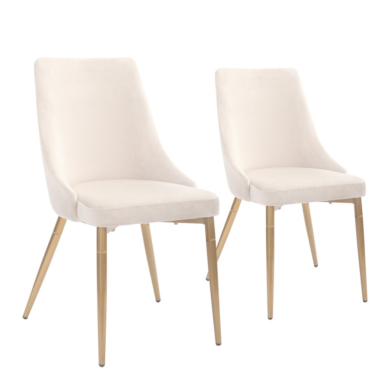 Chaises de salle à manger modernes en velours beige moderne (ensemble de 2) avec pieds en métal doré, dossier rembourré et coussin éponge haute densité pour la salle à manger de cuisine