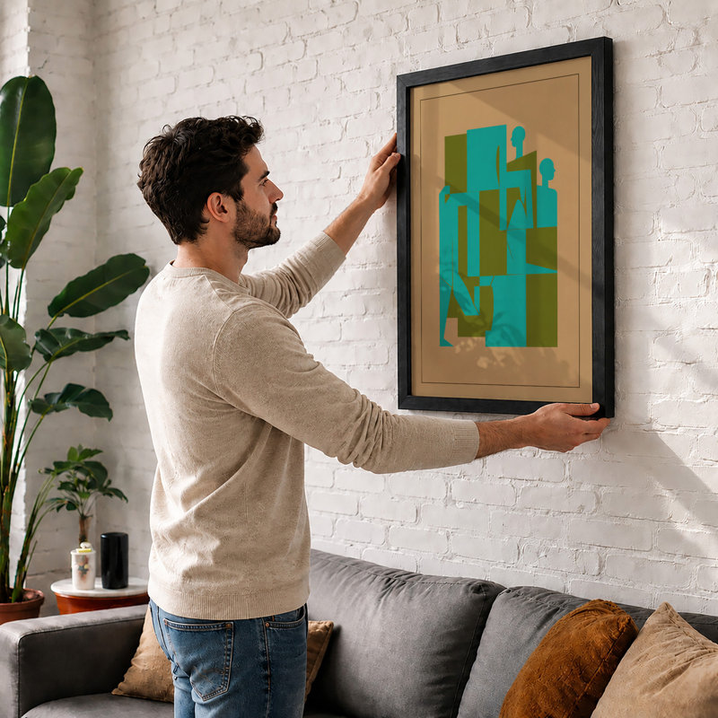 Blocks Geometric - Framed Print, A2 - 59.4 x 42.0 cm, White