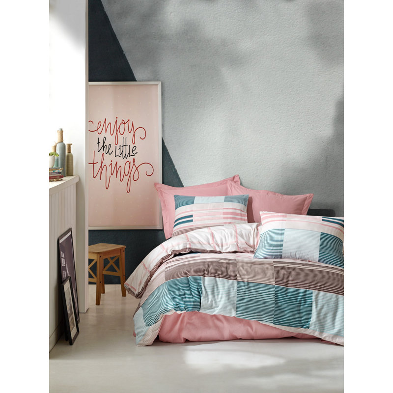 Housse de couette en coton rose / brun / vert Ranforce