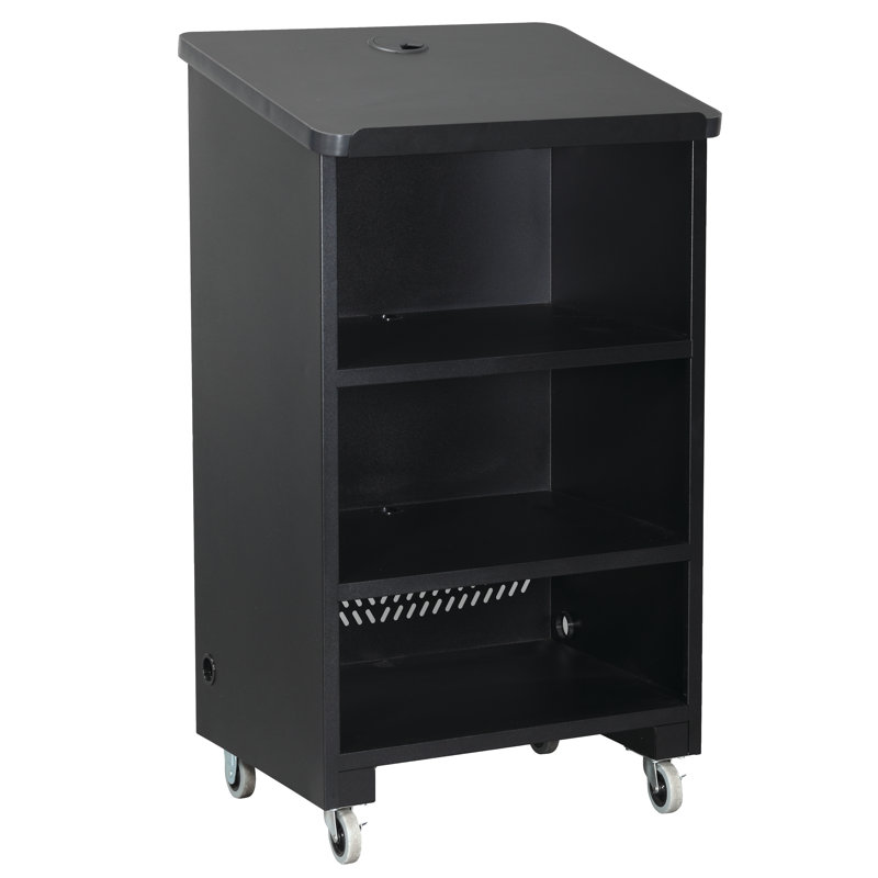 44.75'' Black Aluminum Mobile Podium with Wheels