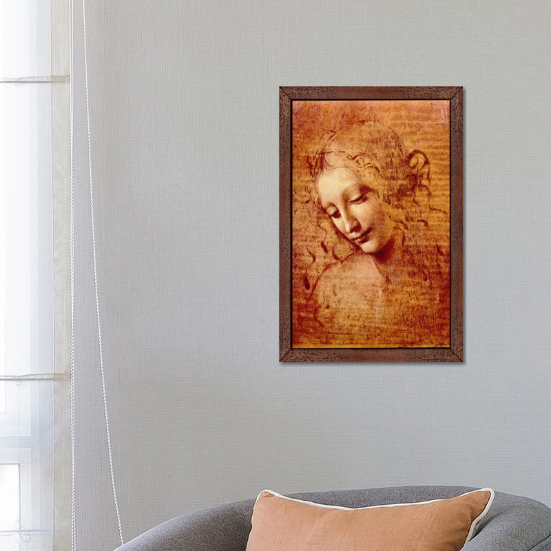Head Of A Woman by Leonardo Da Vinci - Print on Canvas, 66.04 cm H x 45.72 cm W, Brown Framed