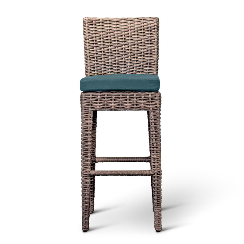 Arden Outdoor Bar Stool, Spectrum Indigo Sunbrella®, Chestnut, 28.75"