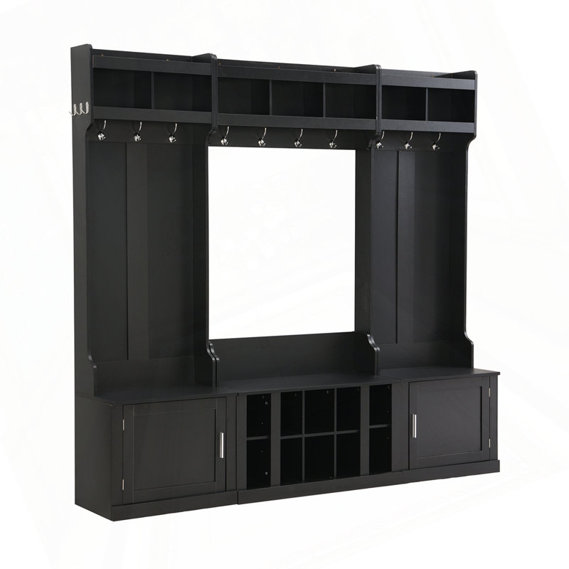 Hall Tree with Storage and Bench, Black