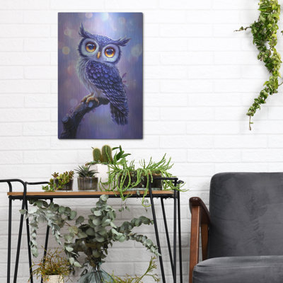 Young Blue Owl With Big Yellow Eyes' by Momart Metal Wall Art