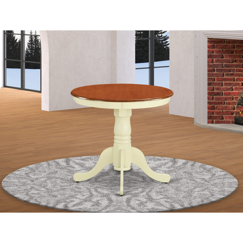 Table de salle à manger Eden - plateau de table rond en bois avec base à piédestal, babeurre et cerise, Babeurre, Cerisier