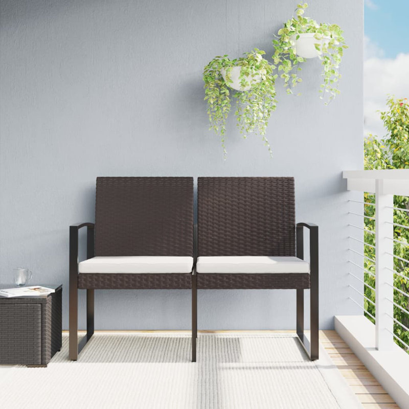 Banc de jardin en osier, Noir / gris anthracite, Blanc crème