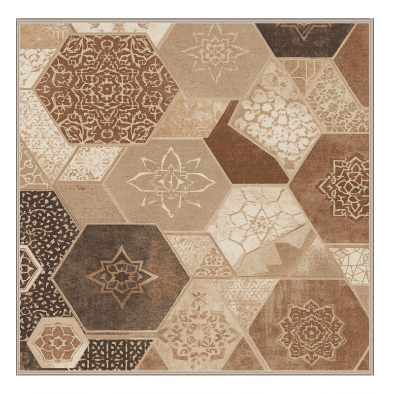 Tapis moelleux moelleux d'inspiration marocaine en brun et beige, Carré 4 pi