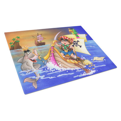 Caroline's Treasures Tempered Glass Boy Playing Pirate with Dolphin Cutting Board