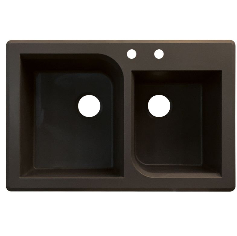 Radius 33.0625'' L Double Bowl Granite Kitchen Sink, Espresso, 2 hole