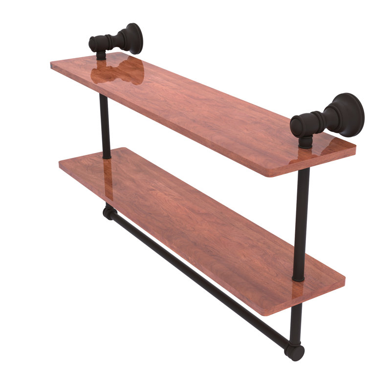Tablette en bois massif 2 pièces avec barre à serviettes Freyja, Bronze huilé, H 5,54 po x l 22 po x P 9,5 po