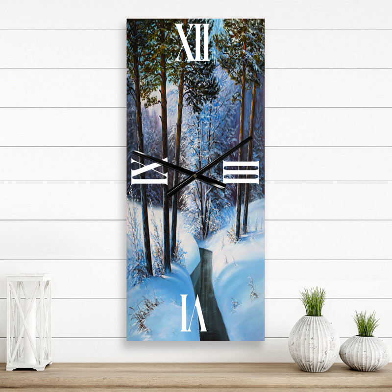 Horloge murale traditionnelle Christmas Forest avec rivière et arbres III, Petit