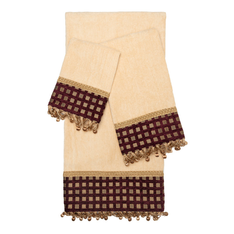 Ensemble de serviettes de bain 3 pièces, Or clair / vin