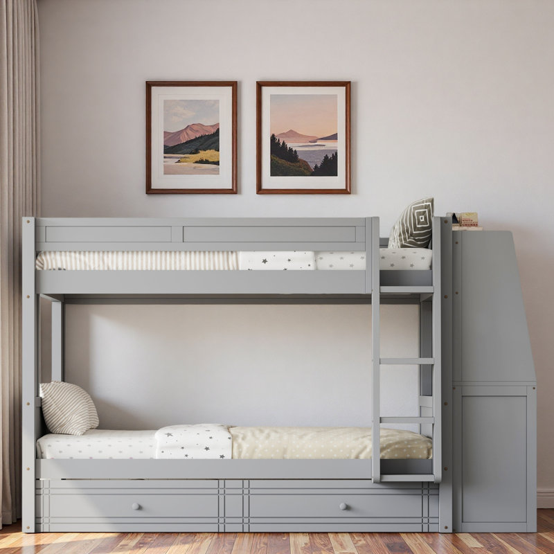 Lit superposé multifonctionnel avec bureau, étagères et tiroirs, Grey