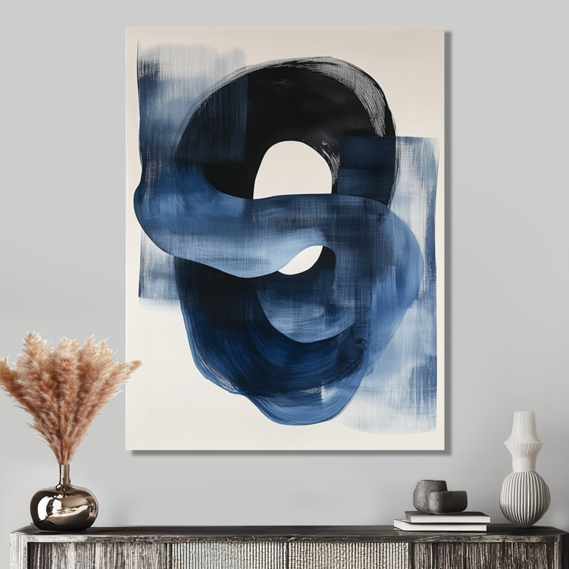 Nœud indigo abstrait - Grand tableau mural en métal imprimé à la main, 20" H x 12" W