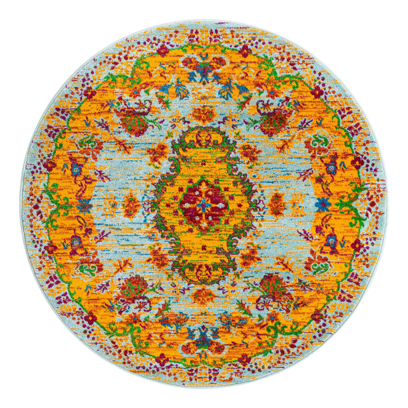 Tapis turquoise Aqua_Unique Loom Antigua, Rond 4 pi