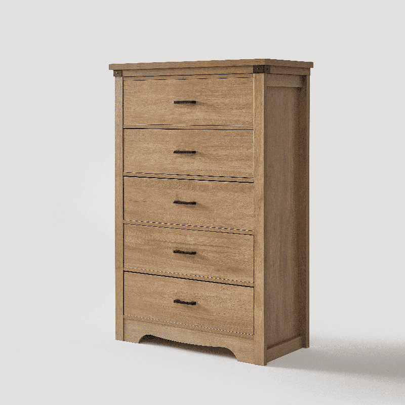 Commode haute à 5 tiroirs avec rangement vertical spacieux, commode de chambre en bois naturel
