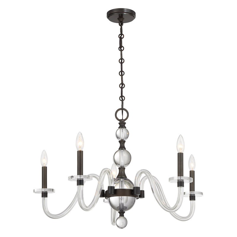 Lustre 5 lumières Aragon en bronze méditerranéen, 5 lumières, H 19,75 po x l 29 po x P 29 po