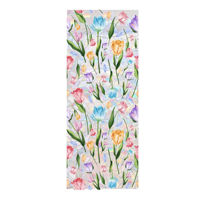 Window Privacy Film Rainbow Window Clings 3D Decorative Window Vinyl Stained Glass Window Decals Static Cling Window Sticker 100X40cm/39.38X15.75In, Tulip Flower Pattern