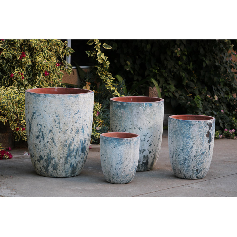 PLANTATOREM Milano Tall Cone Planters Set of 4 - Elegant Aegean Blue Design Featuring Superior Ceramic Material with Drainage Holes for Outdoor and Indoor Use
