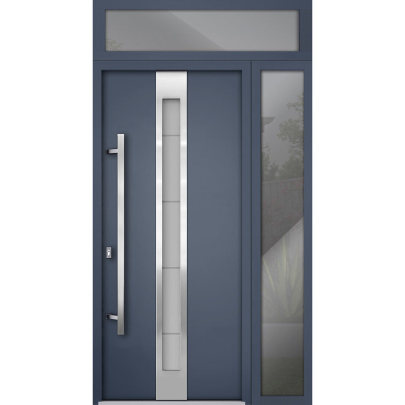 Porte avant en acier pré-suspendue à l'avant / deux graphites gris 1717 / inserts en acier inoxydable simples peints modernes - l 52 po x H 96 po - droitier