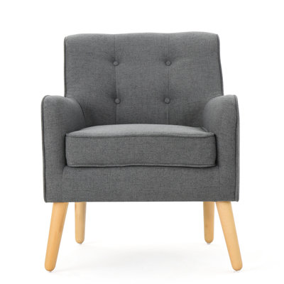 Charcoal Fabric Arm Chair With Stylish Tufting And Comfortable Padding, 25.68 In D X 28.78 W 30.56 H , Cushion Retro-Style Wooden Legs,