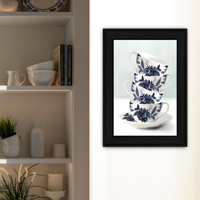 «Black Tea Blue Tea Tower», art encadré en papier multicolore (bleu) de 2,95 lb, 23 po de hauteur, imprimé