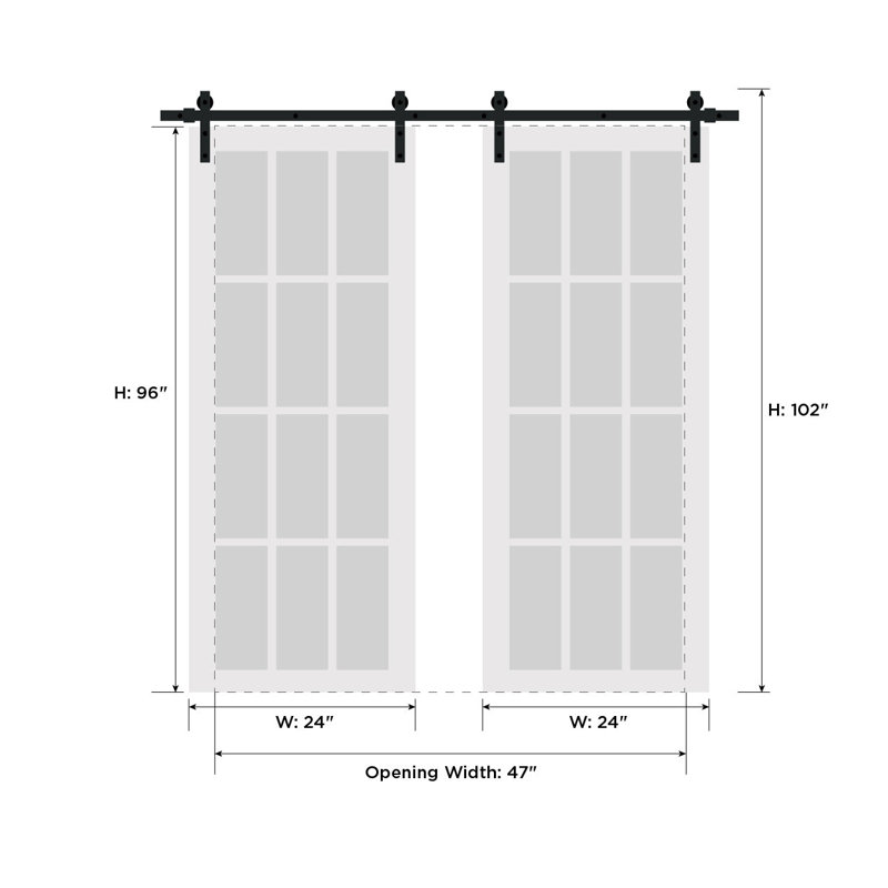 Double porte de grange | Émail blanc IMPÉRIAL 1811 | Ensemble de rails | Portes intérieures solides, 48 po x 96 po