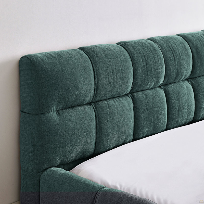 Structure de lit tapissier grand format avec tissu épais, lit plateforme grand format en chenille avec tête de lit et structure solide. Aucun sommier tapissier requis, vert (68 po x 86,5 po x 23,5 po)