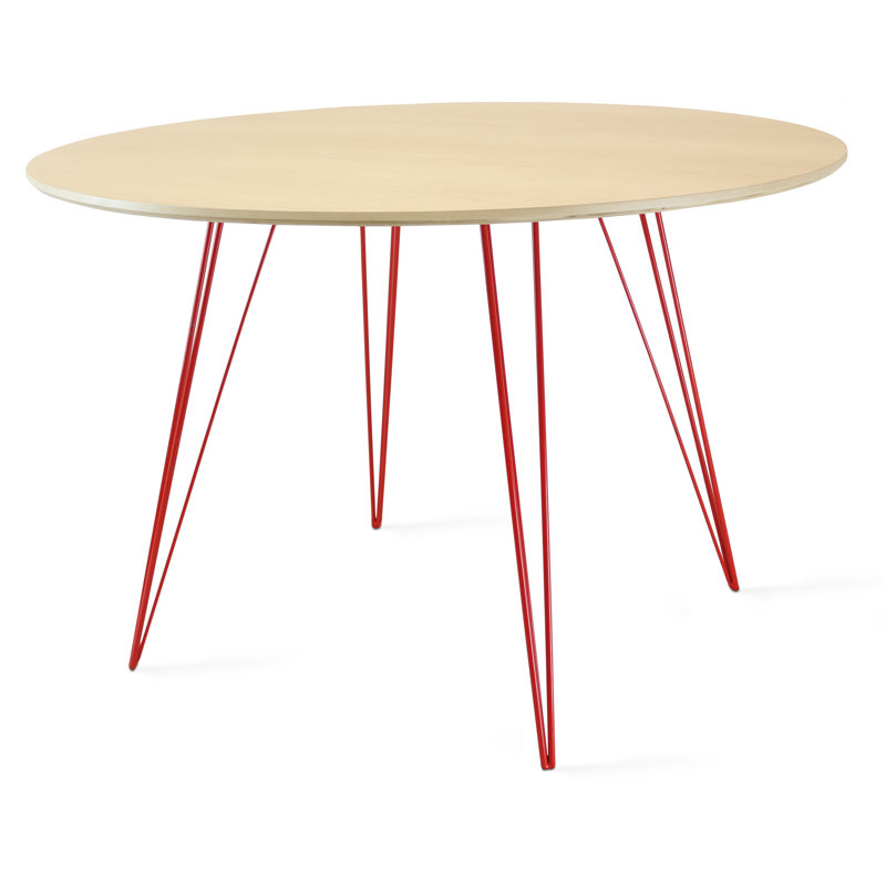 Williams Walnut Round Metal Base Dining Table, Red, 30" H x 46" L x 46" W, Natural