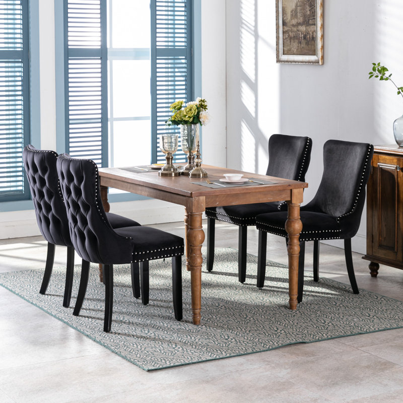  Demarco Luxury Velvet Upholstered Kitchen Dining Chairs, 6, Grey, Black