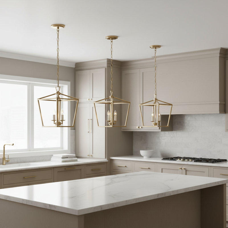 Finnegan 3 - Light Dimmable Lantern Geometric Chandelier, Satin Brass