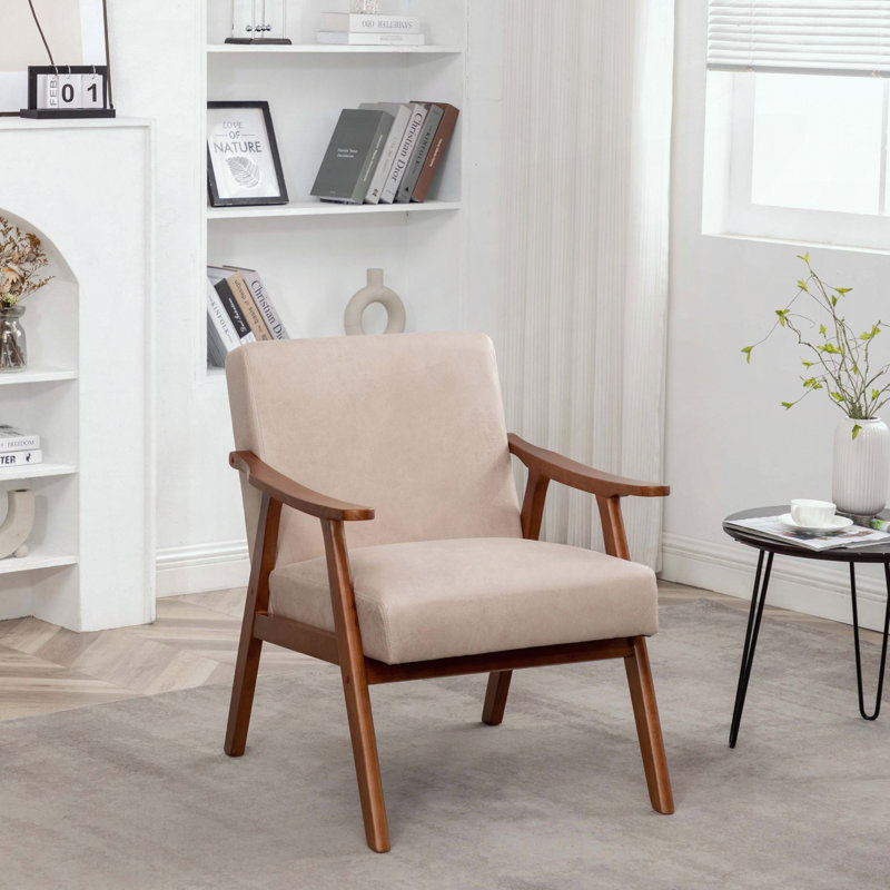 Chaise d'appoint Mid-Century moderne avec revêtement en microfibre, Chameau clair