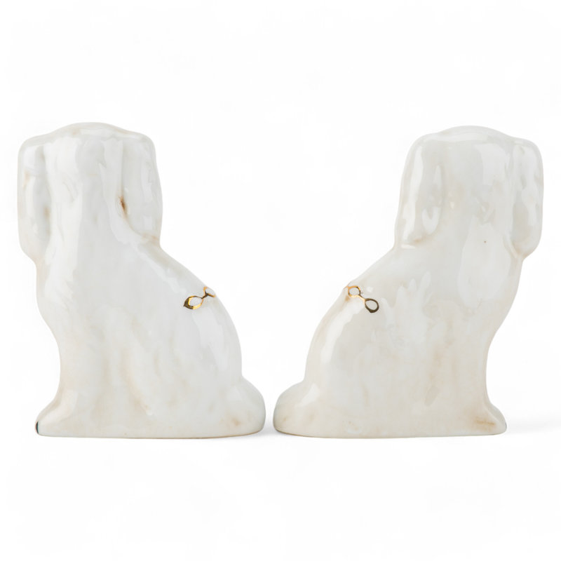 Staffordshire Style Dog Figurines – Antique Gold Chain Cream Small (Set of 2)